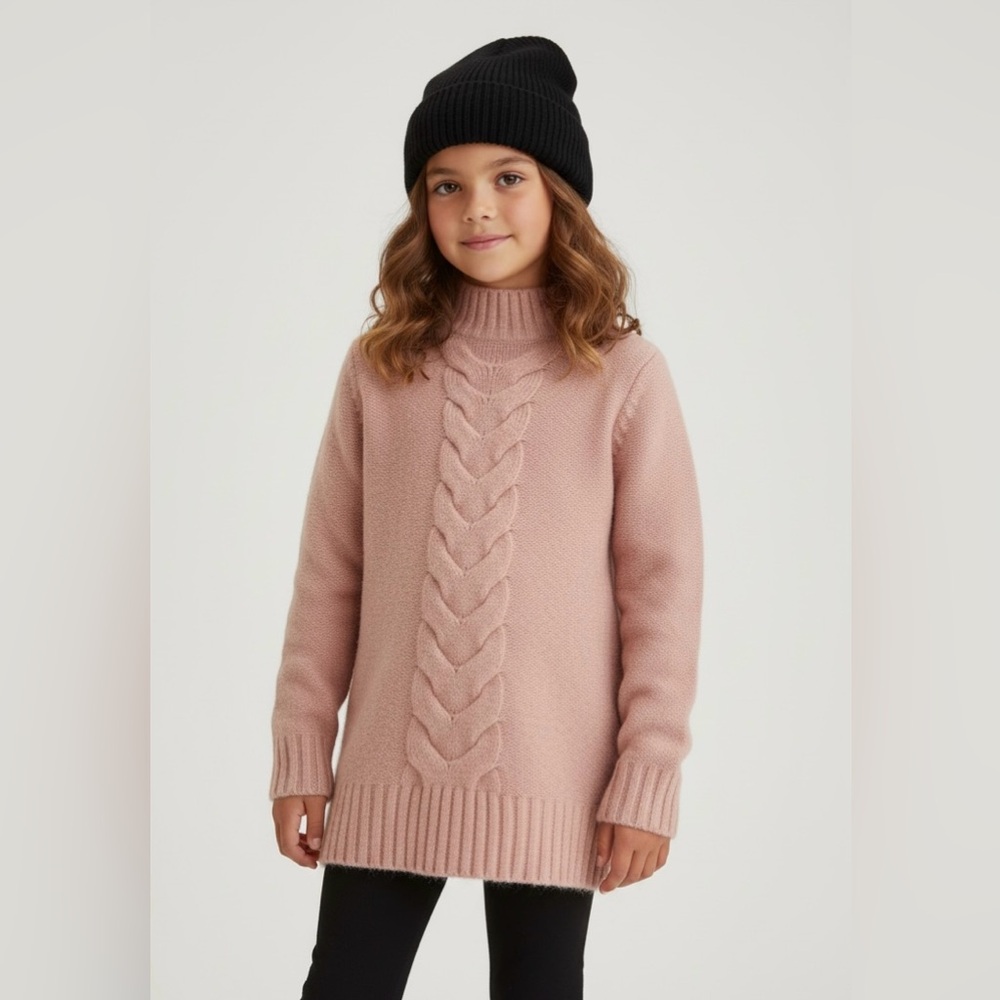 Roots Kids Cable Knit Sweater Dress Mock Neck Pink XL/TG 11-12 Years